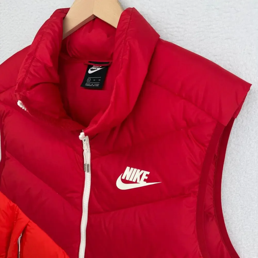 NIKE Vest Mens XL NSW Windrunner Duck Down Fill Puffer Insulated Full Zip Red